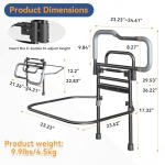 Bed Rails for Elderly Adults Safety, Foldable Bed Assist Rails for Seniors with Sensor Light & Storage Pocket, Adjustable Height, 180° One-Hand Folding Bed Side Rails Fit King Queen Full Twin