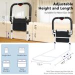 Roylvan Bed Rails for Elderly Adults Safety with Foldable Non-Slip Handle, Adjustable Bed Assist Rails for Seniors, Handicap, Disable, Bed Assist Handle with Motion Light, Storage Pocket, White/Black