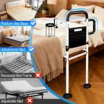 LanAqua Bed Rails for Elderly Adults Safety with Foldable Tray, Adjustable Bed Assist Rails for Seniors with Motion Sensor Light & Cup Holder, ASTM Approved Bed Cane Bed Rail with 2 Handles & Pocket