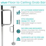 Vive Floor to Ceiling Grab Bar - Stand Assist Aid for Elderly - Shower Safety Bar for Seniors - Stand Assist Transfer Pole - Shower Support Pole - Toilet Rail for Disabled & Handicap Security