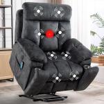 CANMOV Large Power Lift Recliner Chair with Massage and Heat for Elderly Big and Tall People, Overstuffed Wide Recliners with 2 Cup Holders, Side Pocket and USB Port, Grey