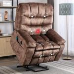 CANMOV Large Power Lift Recliner Chairs with Massage and Heat for Elderly, Heavy Duty and Safety Motion Reclining Mechanism Electric Wide Recliners with USB Ports, 2 Hidden Cup Holders,Brown