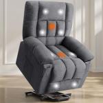 NEWBULIG Power Lift Recliner Chair for Elderly with Vibration Massage and Heat, Ergonomic Overstuffed Breathable Fabric Reclining Chair with Side Pockets, Remote Control, Living Room, Bedroom, Grey