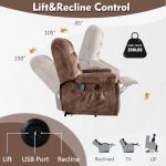 CANMOV Large Power Lift Recliner Chairs with Massage and Heat for Elderly, Heavy Duty and Safety Motion Reclining Mechanism Electric Wide Recliners with USB Ports, 2 Hidden Cup Holders,Brown