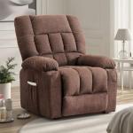 Sweetcrispy Power Lift Recliner Chair with Vibration Massage and Heat for Adults, Ergonomic Overstuffed Breathable Fabric Reclining Chair with Side Pockets, Remote Control, Living Room, Bedroom, Brown