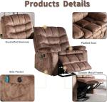 CANMOV Large Power Lift Recliner Chairs with Massage and Heat for Elderly, Heavy Duty and Safety Motion Reclining Mechanism Electric Wide Recliners with USB Ports, 2 Hidden Cup Holders,Brown