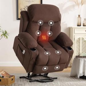 BOSMILLER Power Lift Recliner Chair for Elderly with Vibration Massage and Lumbar Heating Electric Oversized Single Sofa with Cup Holder and USB Charge Port for Living Room