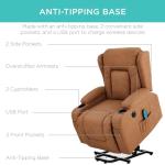 Best Choice Products PU Leather Electric Power Lift Chair, Recliner Massage Chair, Adjustable Furniture for Back, Legs w/ 3 Positions, USB Port, Heat, Cupholders, Easy-to-Reach Side Button - Cognac