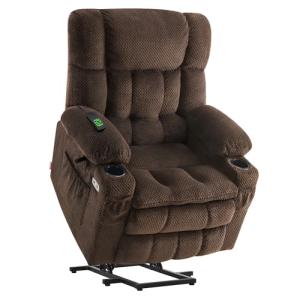 MCombo Dual Motor Power Lift Recliner Chair with Massage and Heat for Elderly People, Infinite Position, USB Ports, Cup Holders, Fabric 7890 (Medium, Mocha)