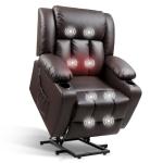 FLEXISPOT XL31 Power Lift Recliner Chair for Elderly, Electric Lift Chair with Massage & Heat, PU Leather Reclining Sofa w/Cup Holders for Living Room Bedroom, FSC Certified(Medium Size,Brown)