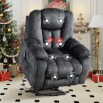 CANMOV Large Power Lift Recliner Chair with Massage, Heat, and USB for Elderly, Overstuffed Wide Recliners, Heavy Duty and Safety Motion Reclining Mechanism, Gray