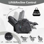 CANMOV Large Power Lift Recliner Chair with Massage, Heat, and USB for Elderly, Overstuffed Wide Recliners, Heavy Duty and Safety Motion Reclining Mechanism, Gray