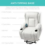 Best Choice Products Modern Linen Electric Power Lift Chair, Recliner Massage Chair, Adjustable Furniture for Back, Legs w/ 3 Positions, USB Port, Heat, Cupholders, Easy-to-Reach Button - Ivory