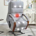 Power Lift Recliner Chair for Elderly People, Dual Motor Lift Chair with Vibration Massage and Heat, Lay Flat Recliner with Solid Wood Armrest, Standing Assistance Reclining, Chenille Fabric Gray