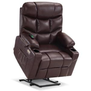 MCombo Power Lift Recliner Chair with Extended Footrest for Elderly People, Faux Leather 7287 (Dark Brown, Medium)
