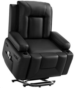 GarveeHome Oversized Wide Power Lift Recliner Chair - Heat and Massage, Adjustable Back and Legs, PU Leather Electric Lift Chair Designed for The Elderly and People with Mobility impaired