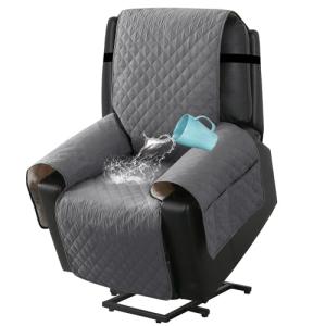 H.VERSAILTEX 100% Waterproof Power Lift Recliner Chair Cover Non-Slip Electric Reclining Cover for Recliner Chair Washable Power Lift Recliner Cover Stay in Place Ideal Furniture Protector, Gray