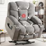 CANMOV Oversized Power Lift Recliner Chair for Elderly, Big and Tall Electric Recliner Chair with Massage and Heating, Dual Motor Heavy Duty Lift Recliner with USB Port, Cup Holders, Pockets, Grey