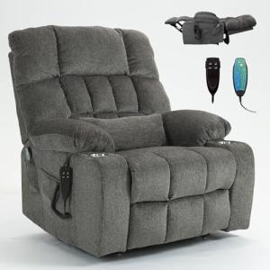 RHHVVR Oversized Power Recliner Chair for Big and Tall 400 LBS, 25.5" Extra Wide Electric Lift Chair with Heat and Massage, Dual Motor 180° Lay Flat Recliner Living Room Sofa, Chenille Big Lift Chair