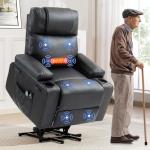 Power Lift Recliner Chair for Elderly with Massage & Heat, 160° Adjustable PU Leather Electric Recliner with Remote, Cup Holders, Side Pockets, and Stand Assist for Living Room, Bedroom (Black)