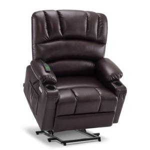 MCombo Oversized Power Lift Recliner Chair for Elderly, Lift Chair with Heat and Massage, Lift Recliner for Big and Tall, Cup Holders, USB &Type C Ports, Faux Leather R7092 (Dark Brown, Oversize)