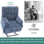RHHVVR Power Lift Recliner Chair for Elderly, Oversized Chenille Electric Recliners Chairs for Living Room, Dual Motor 180° Lay Flat Recliner Big Sofa with Massage and Heating, Heavy-Duty, Blue