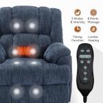 RHHVVR Power Lift Recliner Chair for Elderly, Oversized Chenille Electric Recliners Chairs for Living Room, Dual Motor 180° Lay Flat Recliner Big Sofa with Massage and Heating, Heavy-Duty, Blue