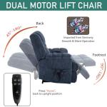 RHHVVR Power Lift Recliner Chair for Elderly, Oversized Chenille Electric Recliners Chairs for Living Room, Dual Motor 180° Lay Flat Recliner Big Sofa with Massage and Heating, Heavy-Duty, Blue