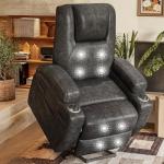 Flamaker Power Lift Recliner Chair Electric Lift Recliner for Elderly Power Lift Recliner Chair with Cup Holders Side Pockets for Living Room (Leathaire, Light Black)