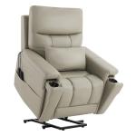 CHITA Power Lift Recliner Chair for Elderly with Power Headrest, Genuine Leather Electric Lift Chairs with Heat and Massage, Cup Holder, Removable Lumbar Pillow, Side Pockets, Real Leather in Gray