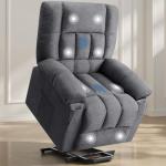 DUMOS Power Lift Recliner Chair with Vibration Massage and Heat for Elderly, Ergonomic Overstuffed Breathable Fabric Reclining Chair with 3 Pockets, Remote Control, Living Room, Bedroom, Grey