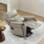 CHITA Power Lift Recliner Chair for Elderly with Power Headrest, Genuine Leather Electric Lift Chairs with Heat and Massage, Cup Holder, Removable Lumbar Pillow, Side Pockets, Real Leather in Gray
