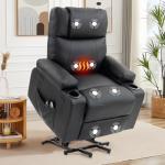 Power Lift Recliner Chair for Elderly, Electric Stand Assist Reclining Chair with Massage and Heat Function, Leather Living Room Furniture, Comfy Single Sofa with Cup Holders, Side Pockets, Black