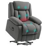 HOMCOM Power Lift Recliner Chair for Elderly with Massage and Heat, Electric Lift Chair, Fabric Massage Chair Recliner with Remote Controllers, USB Ports and Side Pockets, Overstuffed Design, Gray