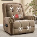 CANMOV 46" Wide Power Lift Recliner Chair for Elderly, Extra Large Electric Recliner, with Massage and Heat, Antiskid Fabric Recliner, USB Charger & Side Pockets, for Living Room, Brown