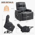 Power Lift Recliner Chair for Elderly, Electric Stand Assist Reclining Chair with Massage and Heat Function, Leather Living Room Furniture, Comfy Single Sofa with Cup Holders, Side Pockets, Black