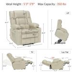 MCombo Dual Motor Power Lift Recliner Chair for Elderly, Lay Flat Lift Chair with Heat and Massage, Cup Holders, USB Ports, Faux Leather 7890 (Cream White, Medium)