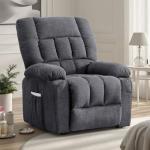 DUMOS Power Lift Recliner Chair with Vibration Massage and Heat for Elderly, Ergonomic Overstuffed Breathable Fabric Reclining Chair with 3 Pockets, Remote Control, Living Room, Bedroom, Grey