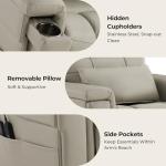 CHITA Power Lift Recliner Chair for Elderly with Power Headrest, Genuine Leather Electric Lift Chairs with Heat and Massage, Cup Holder, Removable Lumbar Pillow, Side Pockets, Real Leather in Gray