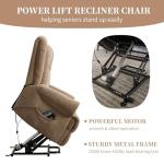CANMOV 46" Wide Power Lift Recliner Chair for Elderly, Extra Large Electric Recliner, with Massage and Heat, Antiskid Fabric Recliner, USB Charger & Side Pockets, for Living Room, Brown