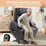 Power Lift Recliner Chair for Elderly, Electric Stand Assist Reclining Chair with Massage and Heat Function, Leather Living Room Furniture, Comfy Single Sofa with Cup Holders, Side Pockets, Black