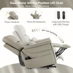 CHITA Power Lift Recliner Chair for Elderly with Power Headrest, Genuine Leather Electric Lift Chairs with Heat and Massage, Cup Holder, Removable Lumbar Pillow, Side Pockets, Real Leather in Gray