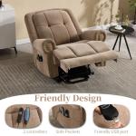 CANMOV 46" Wide Power Lift Recliner Chair for Elderly, Extra Large Electric Recliner, with Massage and Heat, Antiskid Fabric Recliner, USB Charger & Side Pockets, for Living Room, Brown