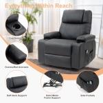 Power Lift Recliner Chair for Elderly, Electric Stand Assist Reclining Chair with Massage and Heat Function, Leather Living Room Furniture, Comfy Single Sofa with Cup Holders, Side Pockets, Black