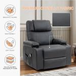 Power Lift Recliner Chair for Elderly, Electric Stand Assist Reclining Chair with Massage and Heat Function, Leather Living Room Furniture, Comfy Single Sofa with Cup Holders, Side Pockets, Black