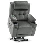 MCombo Medium Triple Motor Power Lift Recliner Chair with Massage and Heat for Elderly People, Adjustable Headrest, Infinite Position, USB Ports, Fabric 7661 (Grey, Medium)
