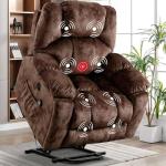 CANMOV Large Power Lift Recliner with Massage and Heat for Elderly, Heavy Duty Lift Recliner for Seniors with USB Port, 2 Hidden Cup Holders (Camel Brown)