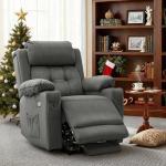 MCombo Medium Triple Motor Power Lift Recliner Chair with Massage and Heat for Elderly People, Adjustable Headrest, Infinite Position, USB Ports, Fabric 7661 (Grey, Medium)