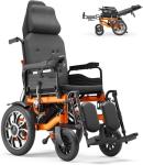 Reclining Electric Wheelchair for Adults, Adjustable 90°-160° Backrest, 16" Alloy Wheels, 5-Speed Mobility Scooter with USB Charging & LED Light, Detachable Footrest