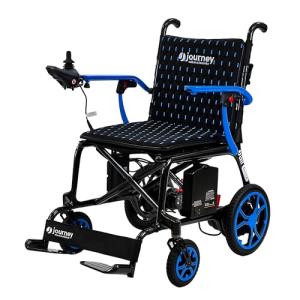 Journey Air Elite Electric Power Chair for Adults - Our Lightest Foldable Electric Wheelchair for Seniors, Weighs Only 26 lbs - Quick Charge with up to 9.3 Mile Range - TSA Compliant - Blue